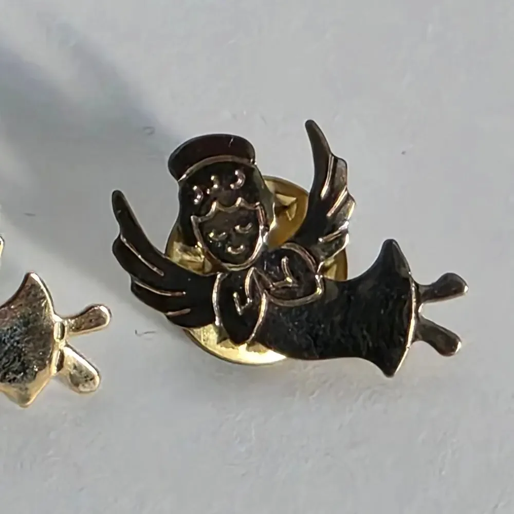 Vintage Gold Tone Angel Lapel Pins Lot of 3 Guardian Angel Tie Tack Brooch